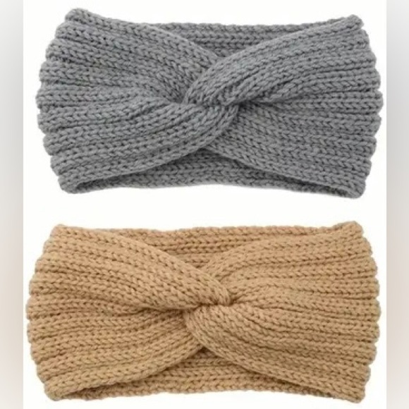 Cozy Knit Headbands - Tan and Gray - Picture 2 of 3